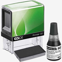 Sello automático verde para marcar ropa con tinta de secado rápido